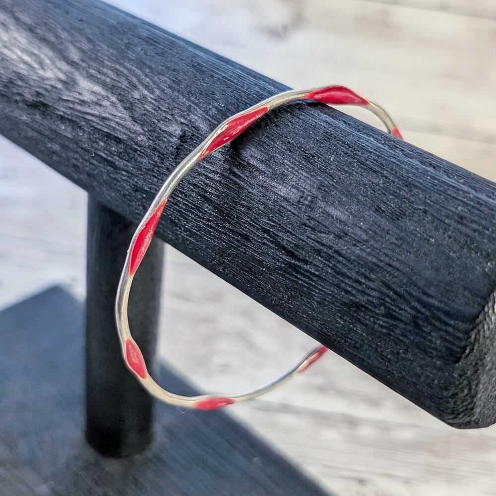 Vintage Bangle Thin Silver Tone & Red